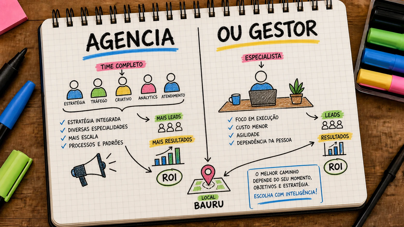 Agência de tráfego pago em Bauru comparada com gestor autônomo para negócios locais