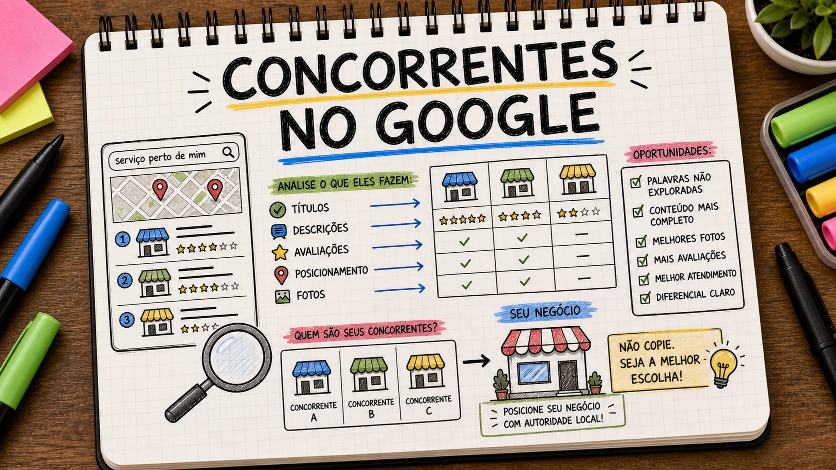 Analisar concorrentes no Google comparando Maps, site, avaliações e anúncios