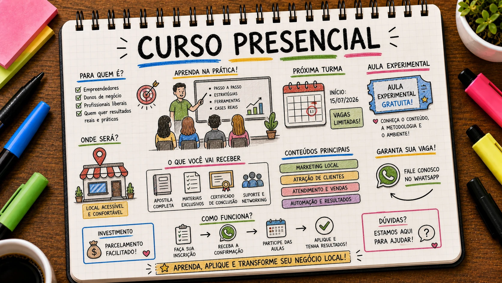 Conseguir alunos para curso presencial com campanhas locais e aula experimental