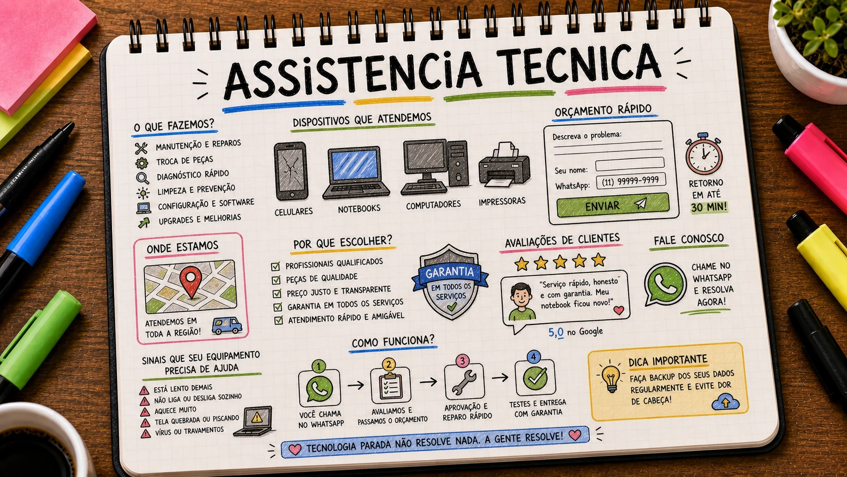 Conseguir clientes para assistência técnica com reparos claros e WhatsApp rápido