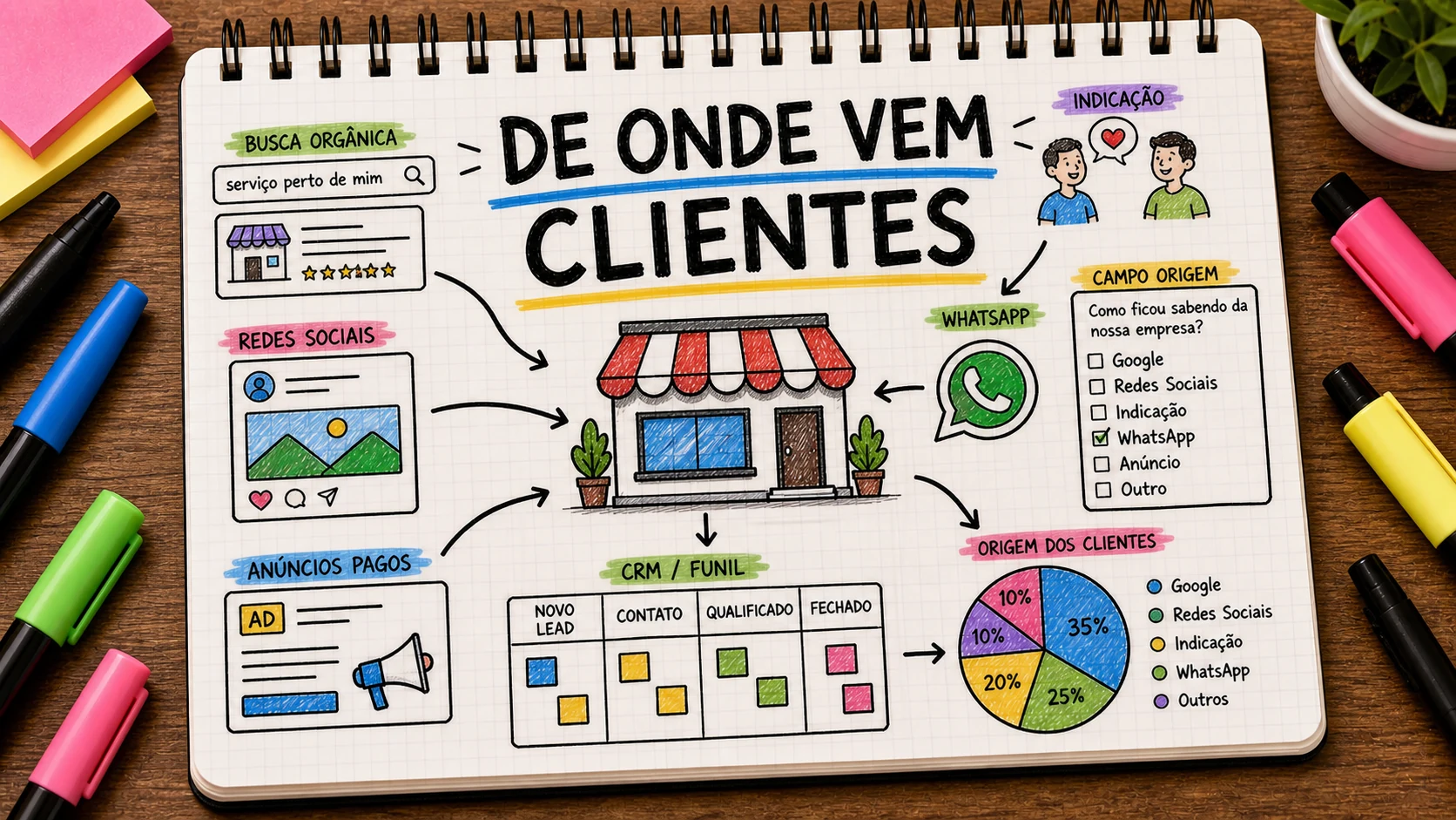 De onde vêm meus clientes analisado com origem, formulário, CRM e Analytics