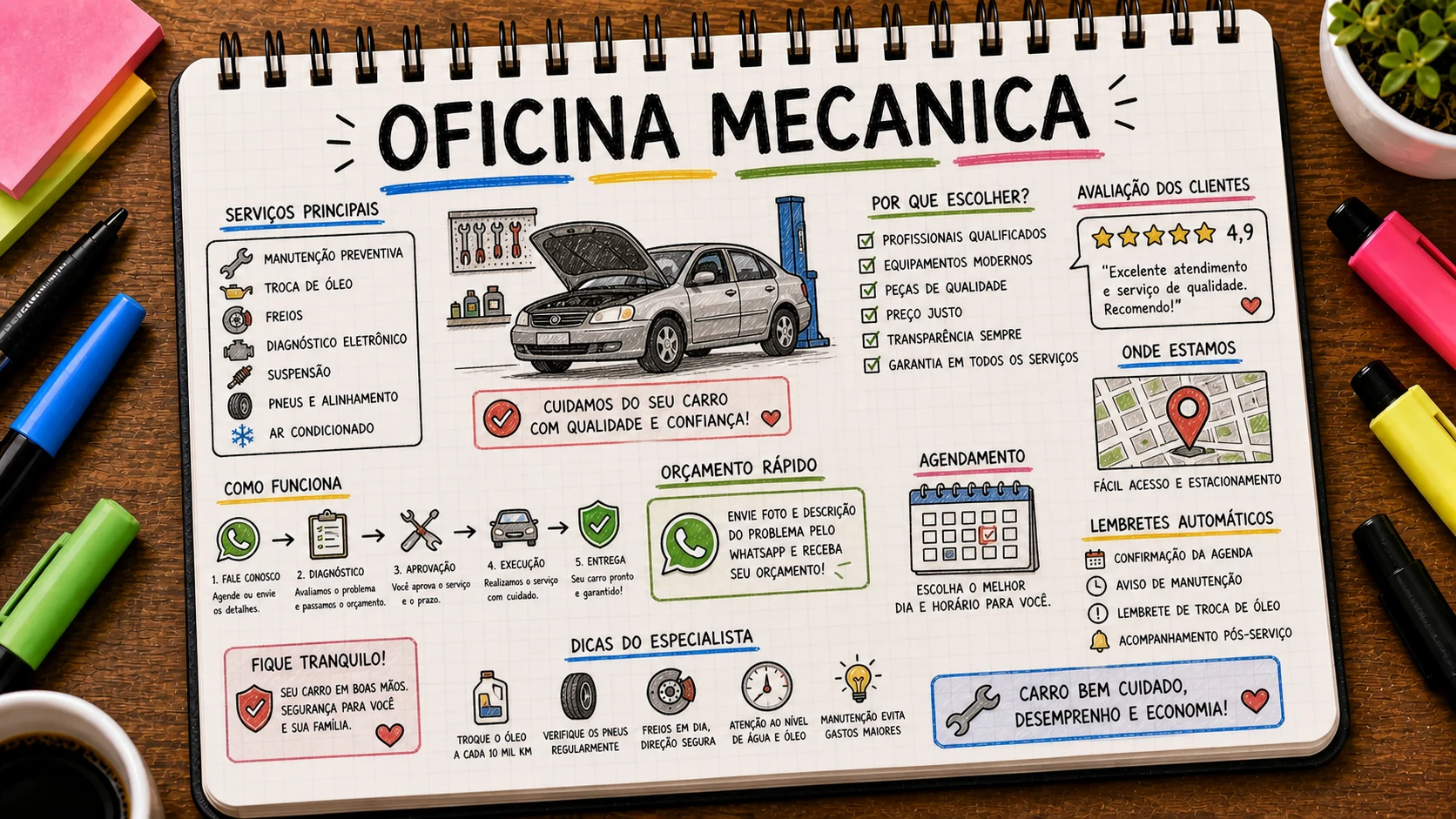 Divulgar oficina mecânica com avaliações, serviços e orçamento pelo WhatsApp
