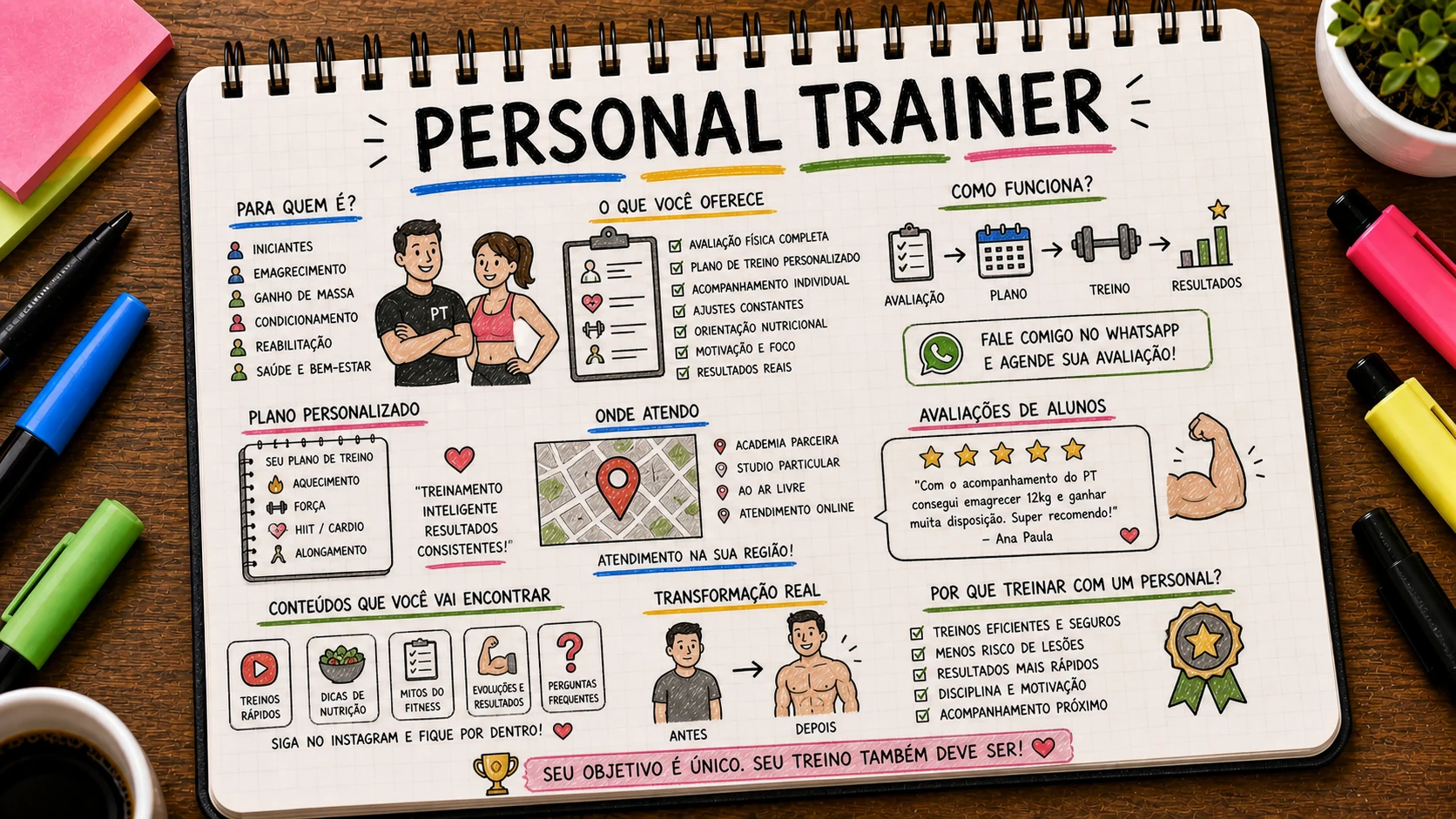 Divulgar personal trainer com posicionamento e avaliação inicial