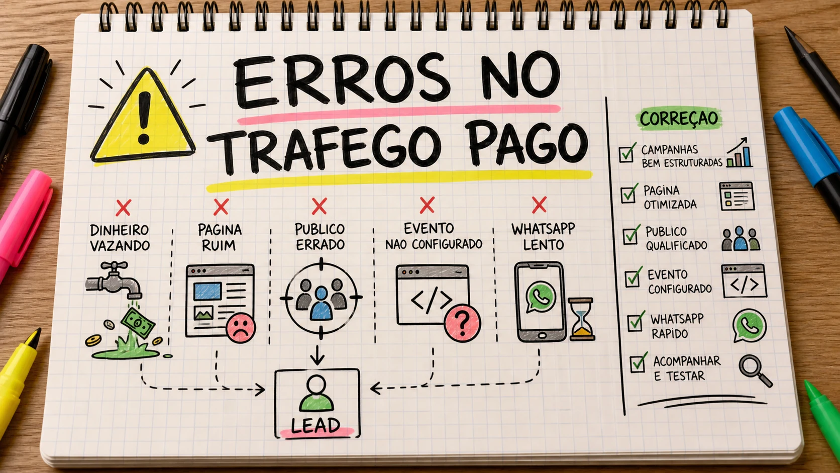 Erros em campanhas de tráfego pago com verba vazando antes da conversão
