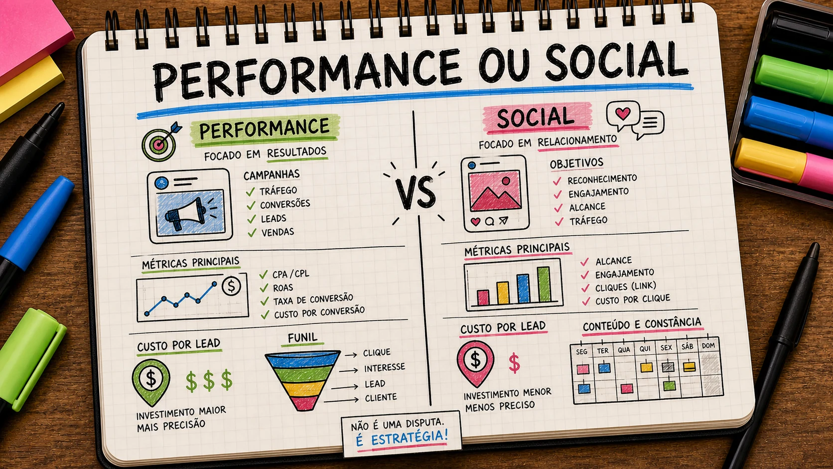 Gestor de performance em Bauru comparado com social media por métricas e conversões