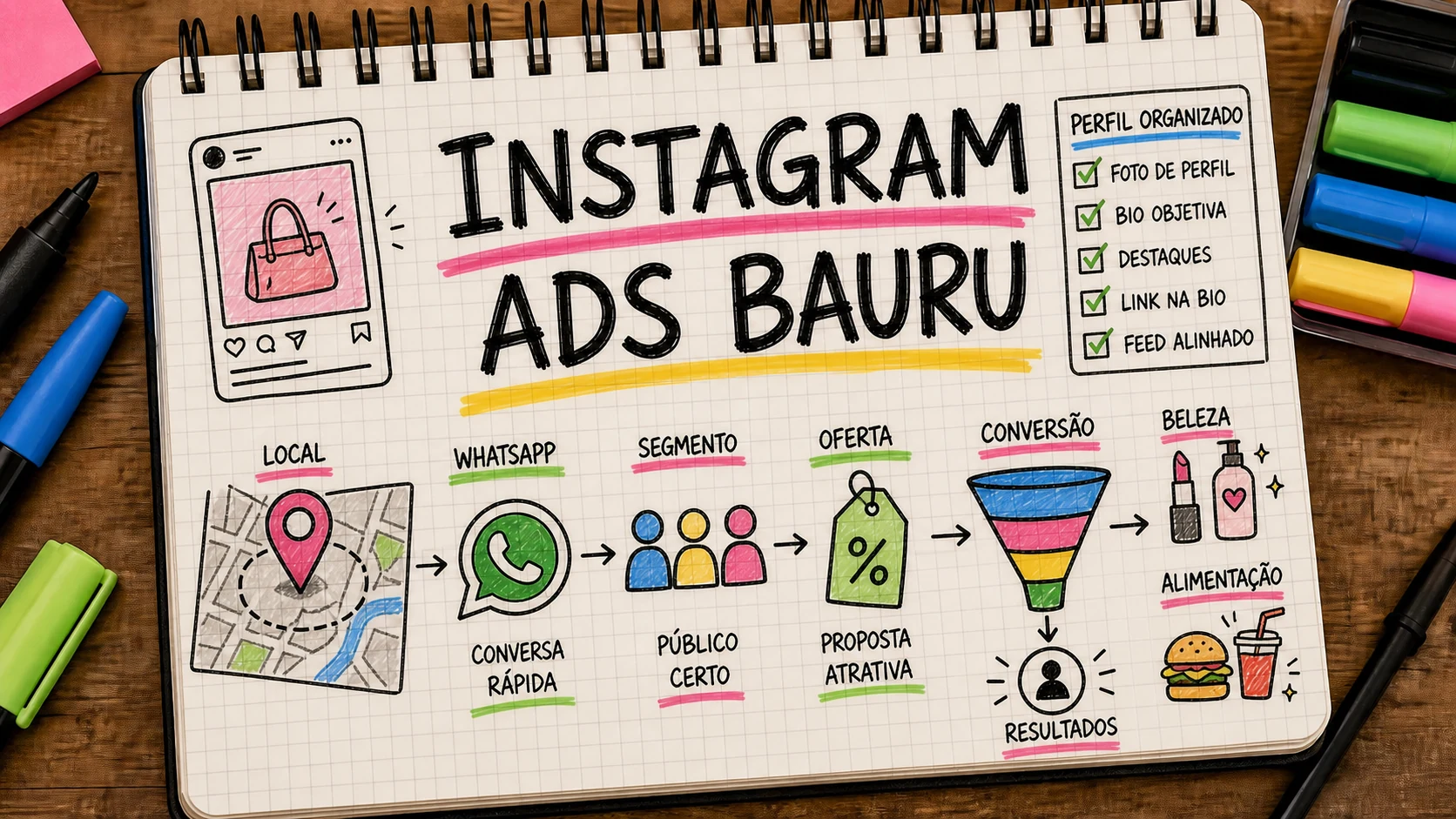 Instagram Ads em Bauru levando clientes locais de criativos ao WhatsApp