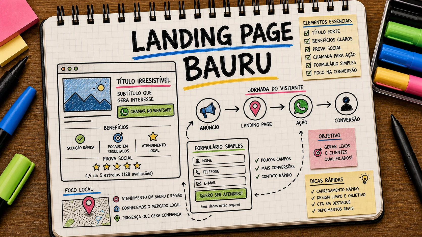 Landing page em Bauru estruturada para campanhas pagas, WhatsApp e conversões locais
