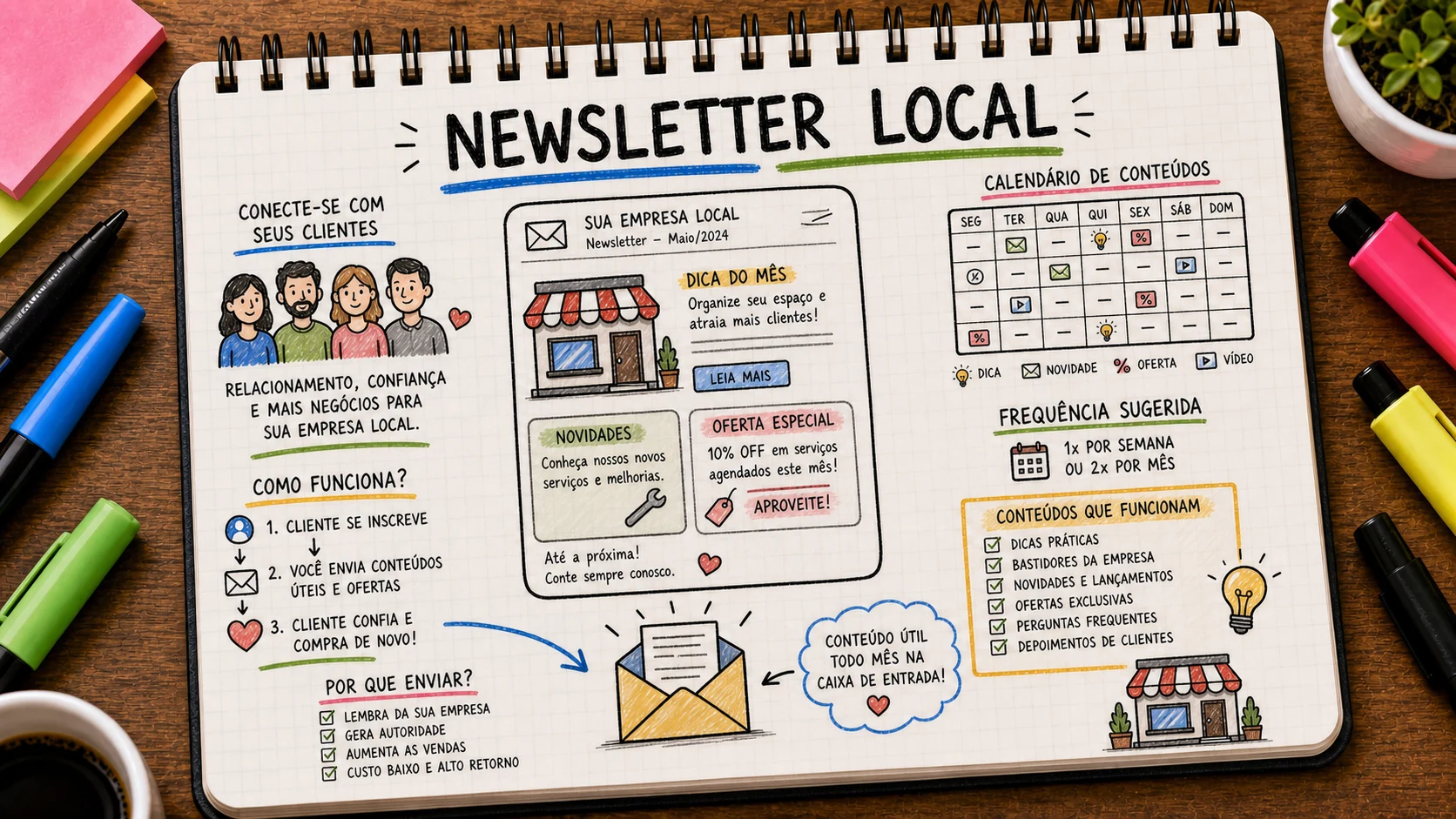 Newsletter para clientes com dicas, agenda, novidades e relacionamento local