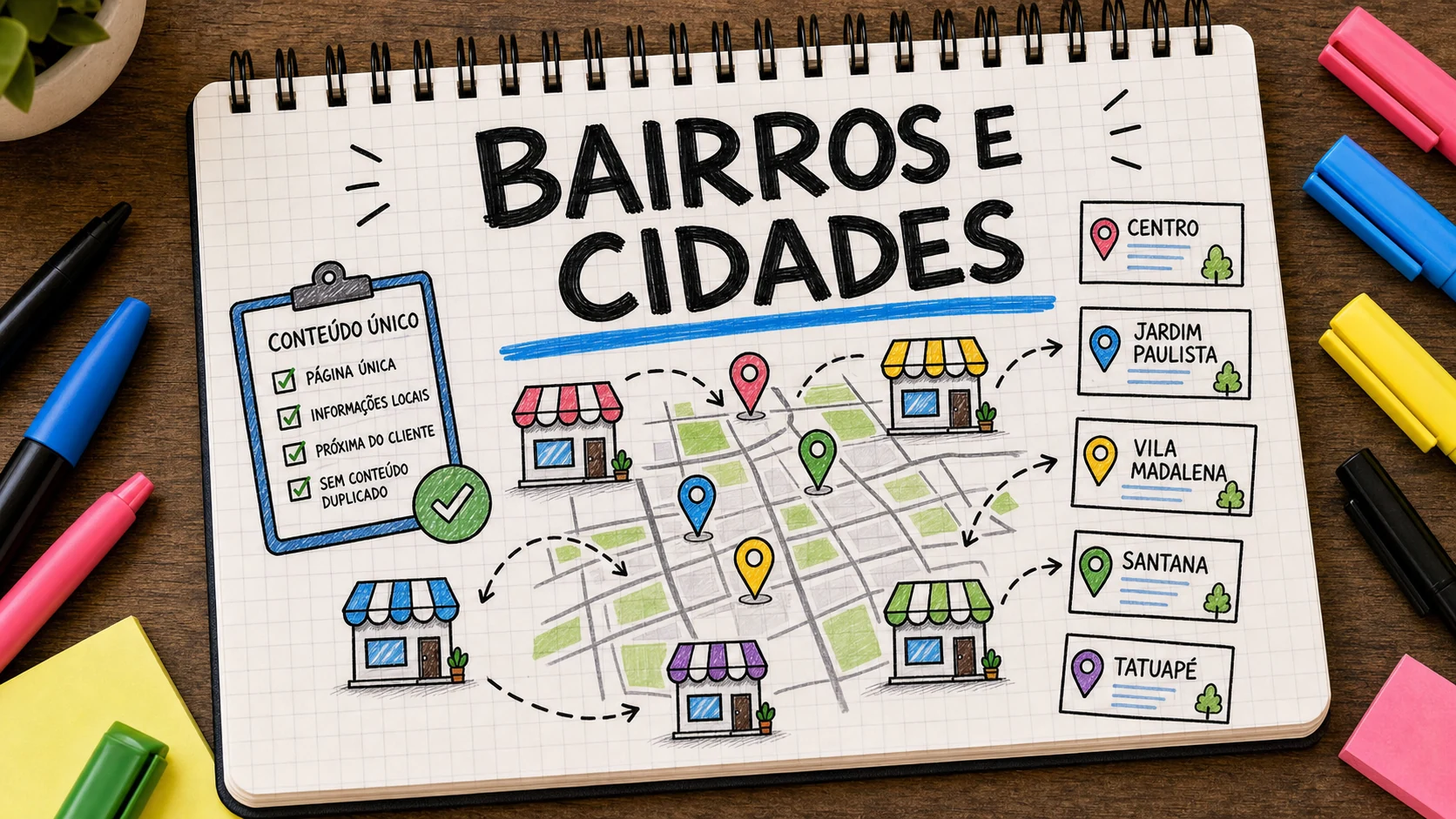 Páginas para bairros e cidades planejadas para busca local sem duplicação