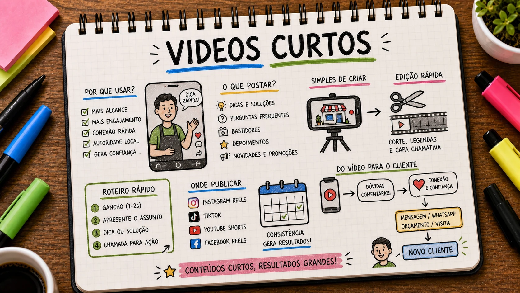 Vídeos curtos para negócios locais com bastidores, dúvidas e prova social